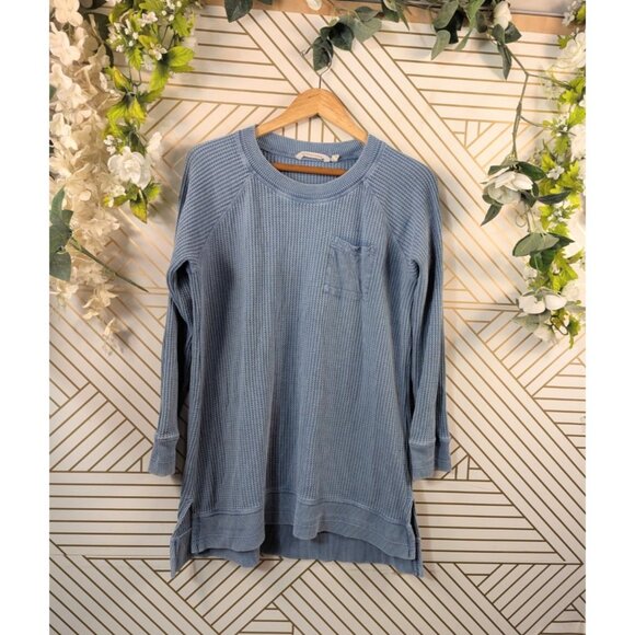 Soft Surroundings Top Womens Thermal Tunic Waffle Knit Blue Chest Pocket LARGE - Picture 1 of 8